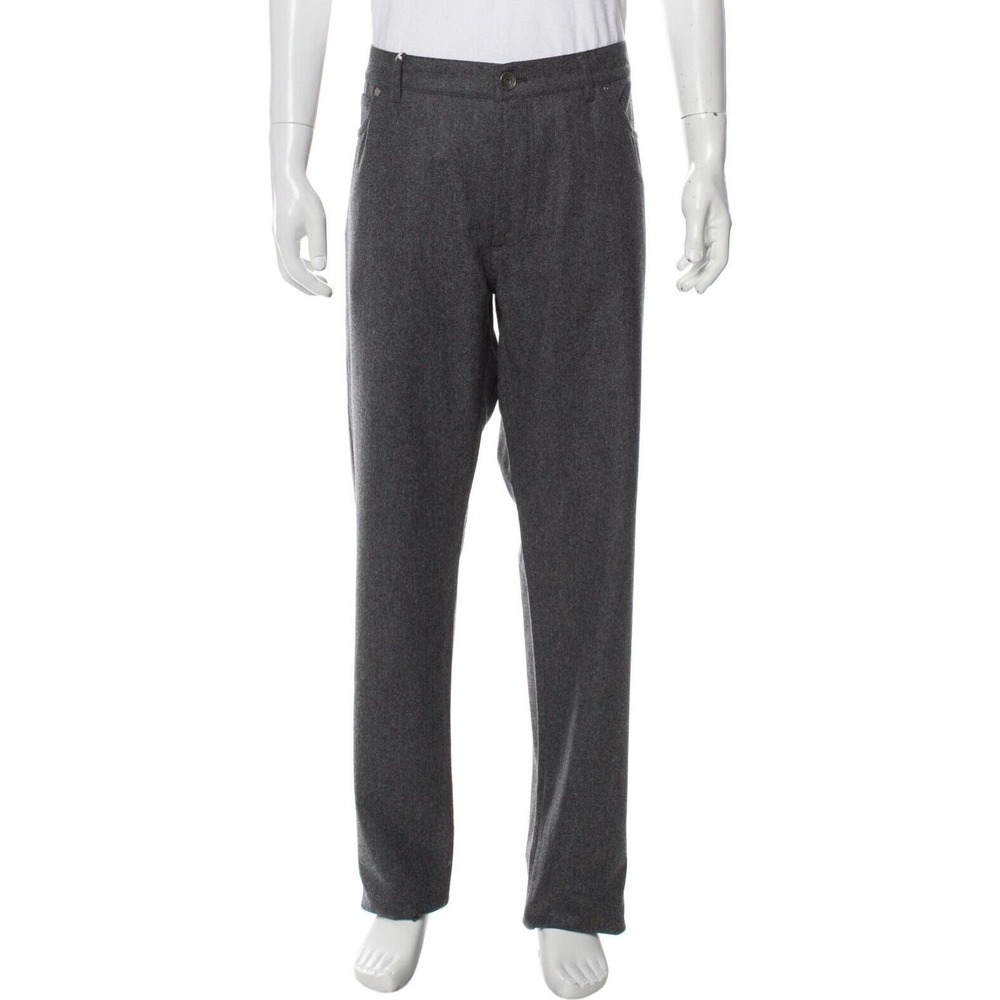 NEW Brunello Cucinelli Pants Mens Size‎ 38 56 Gray Button Fly Wool Flannel